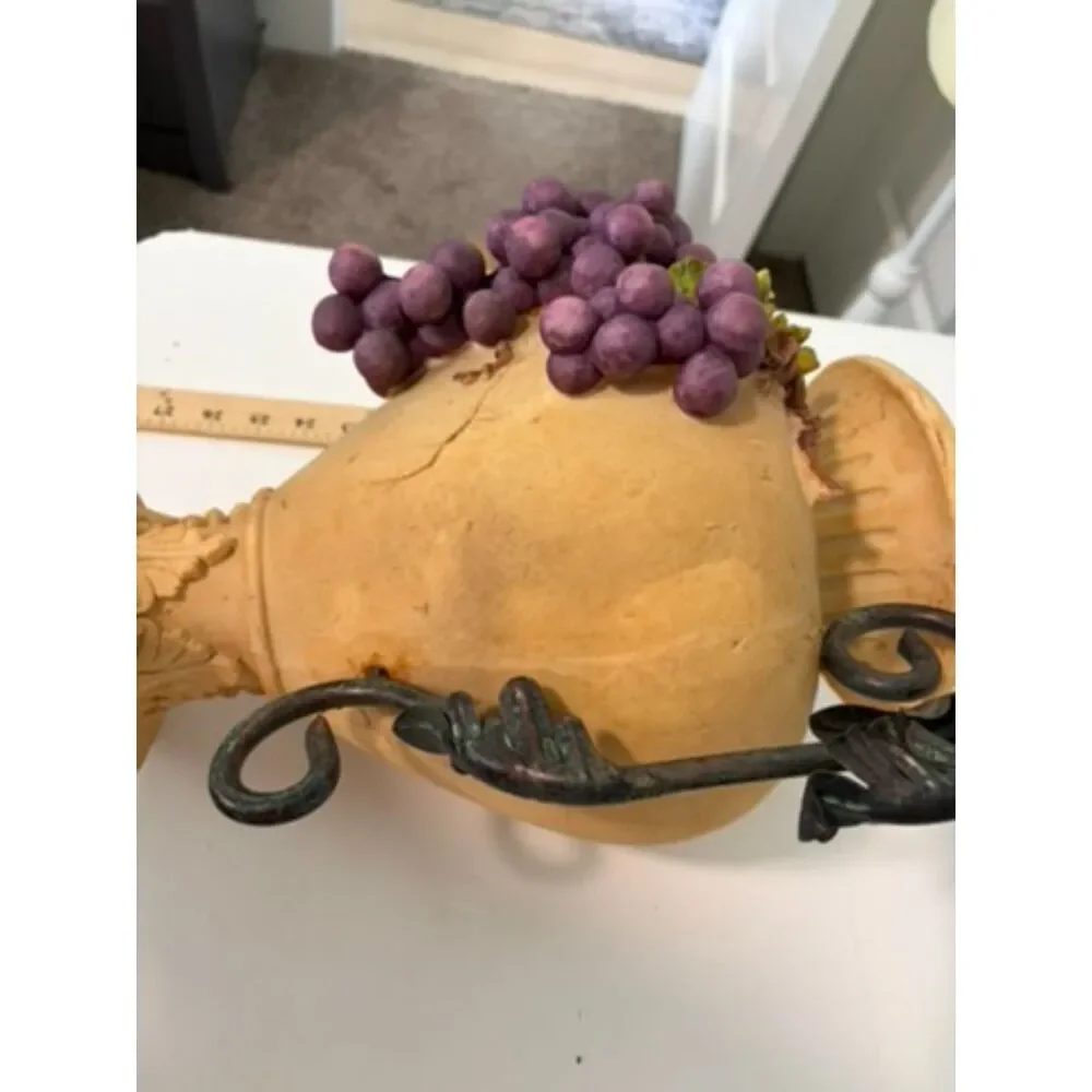 decorative resin and metal vase with faux grapes